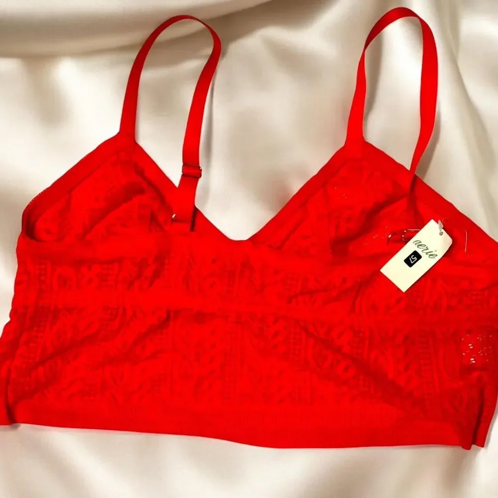 NWT Aerie Women's XL Bralette Lace longline Bralette pullover holiday floral red - Picture 3 of 7